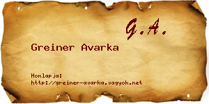 Greiner Avarka névjegykártya